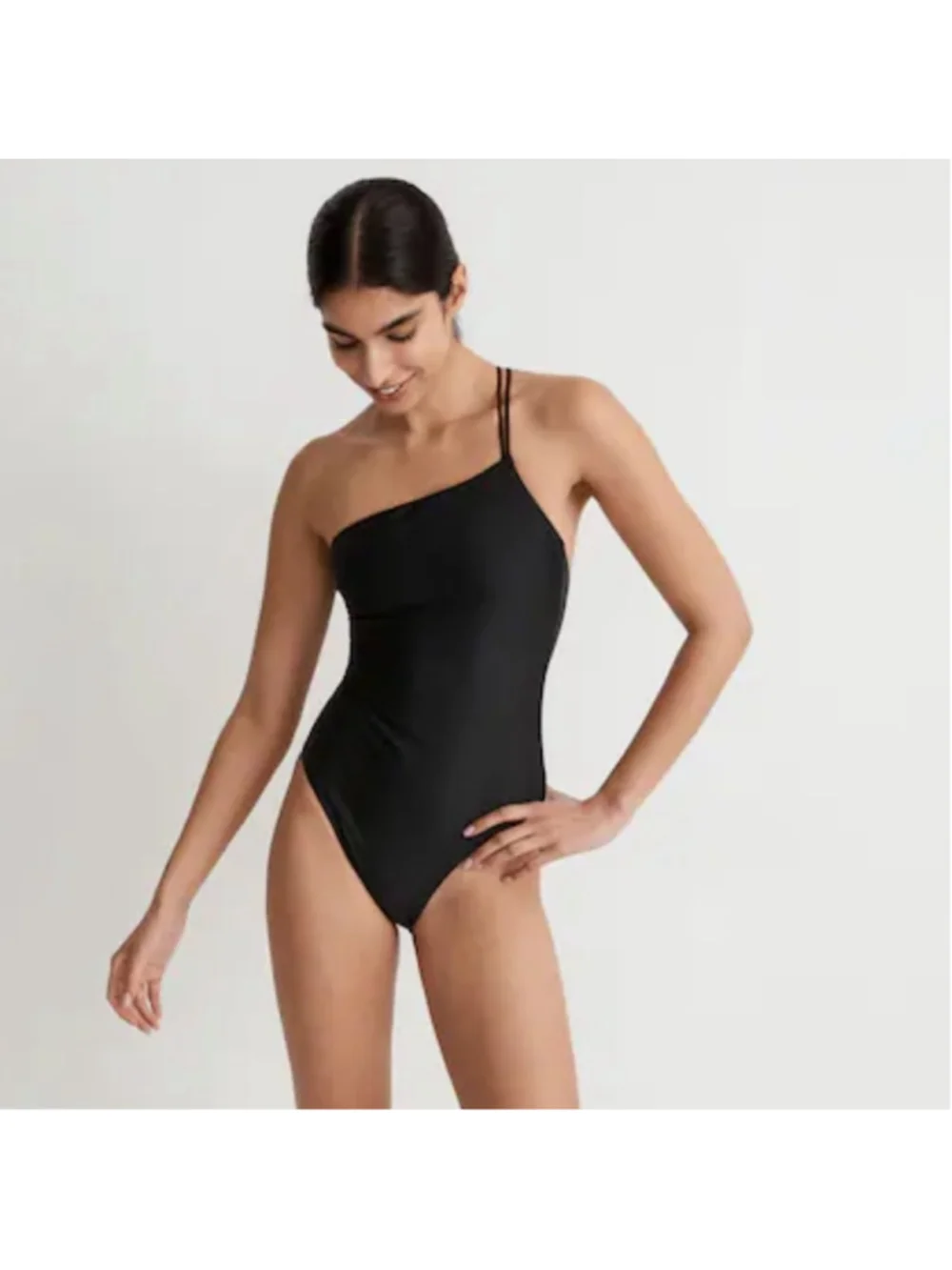 Madewell True Black Double-Strap One-Shoulder One-Piece Swimsuit Size Small